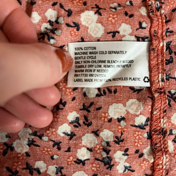 Micro Floral Baby Doll Short Sleeve Orange Shirt - Size Small - Picture 8 of 8